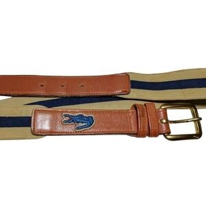 ALLIGATOR BLUE Khaki CANVAS BELTVINTAGE LACOSTE ‎ - SIZE 28/70 BRASS BUCKLE